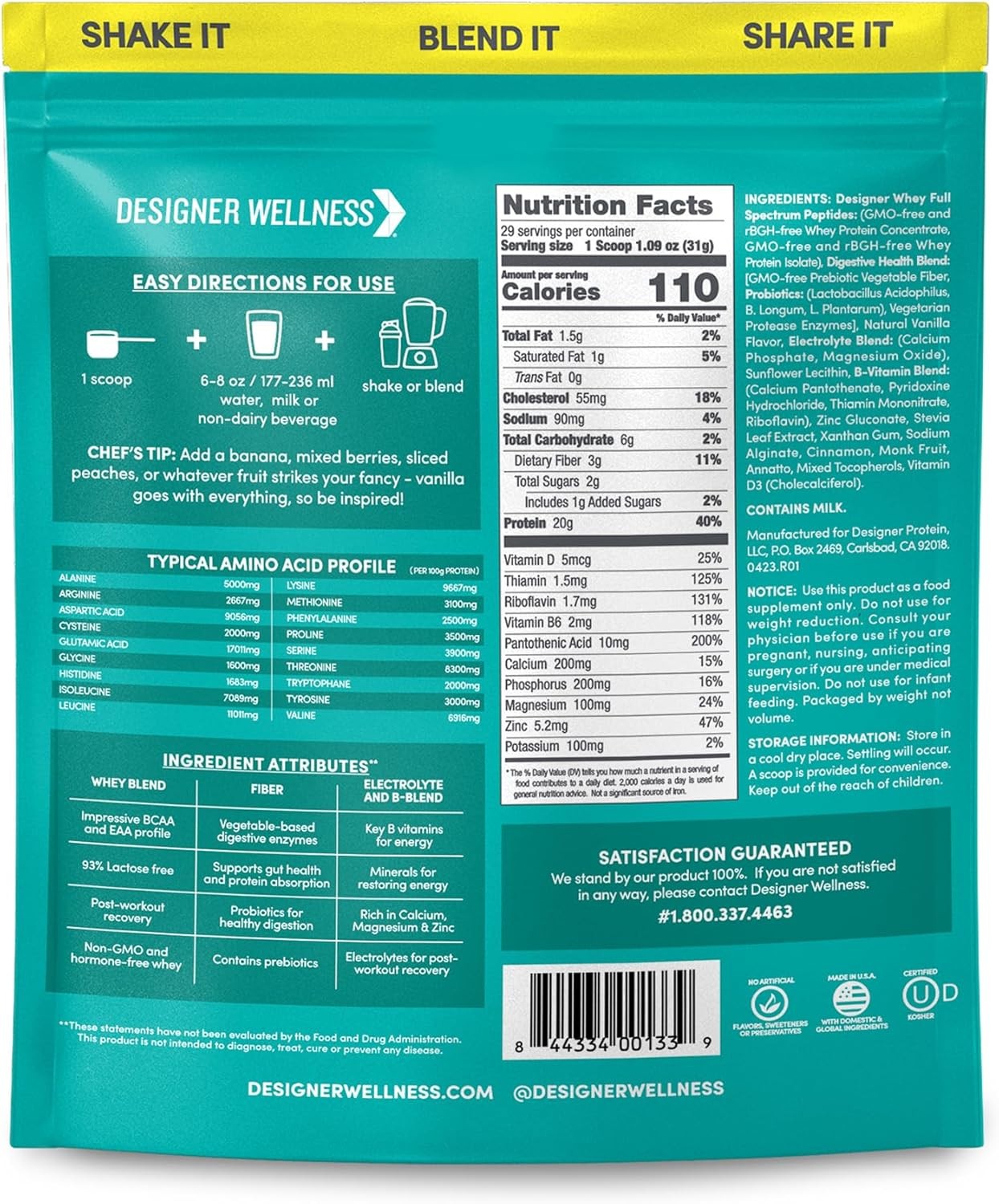 Designer Wellness, Whey, Natural Whey Protein 2 Pound (Pack of 1)