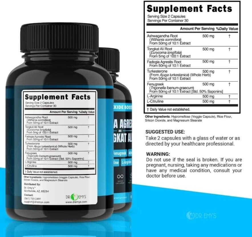 (5 Pack) Testosterone Supplement Booster Capsules Blood Flow Nitric Oxide