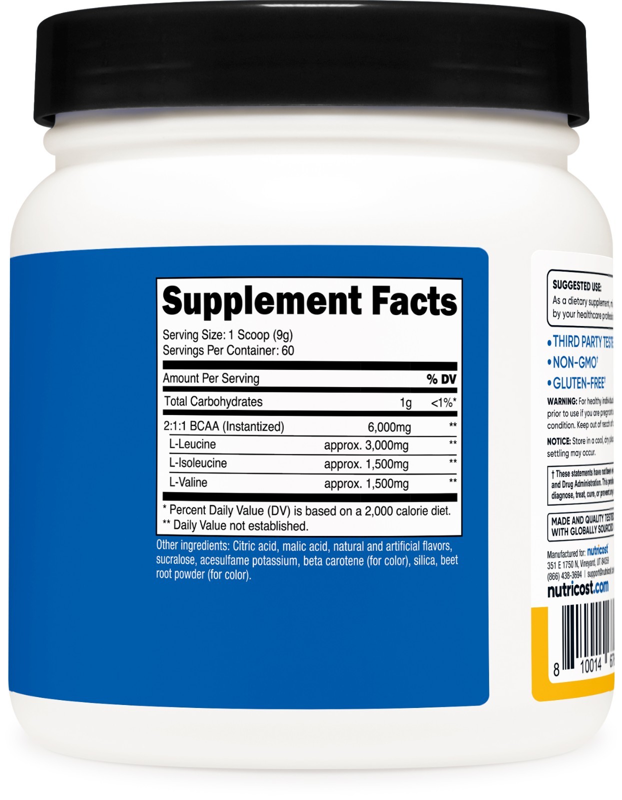 Nutricost BCAA 2:1:1 Powder (Orange Mango) 60 Servings – 6G Per Serving