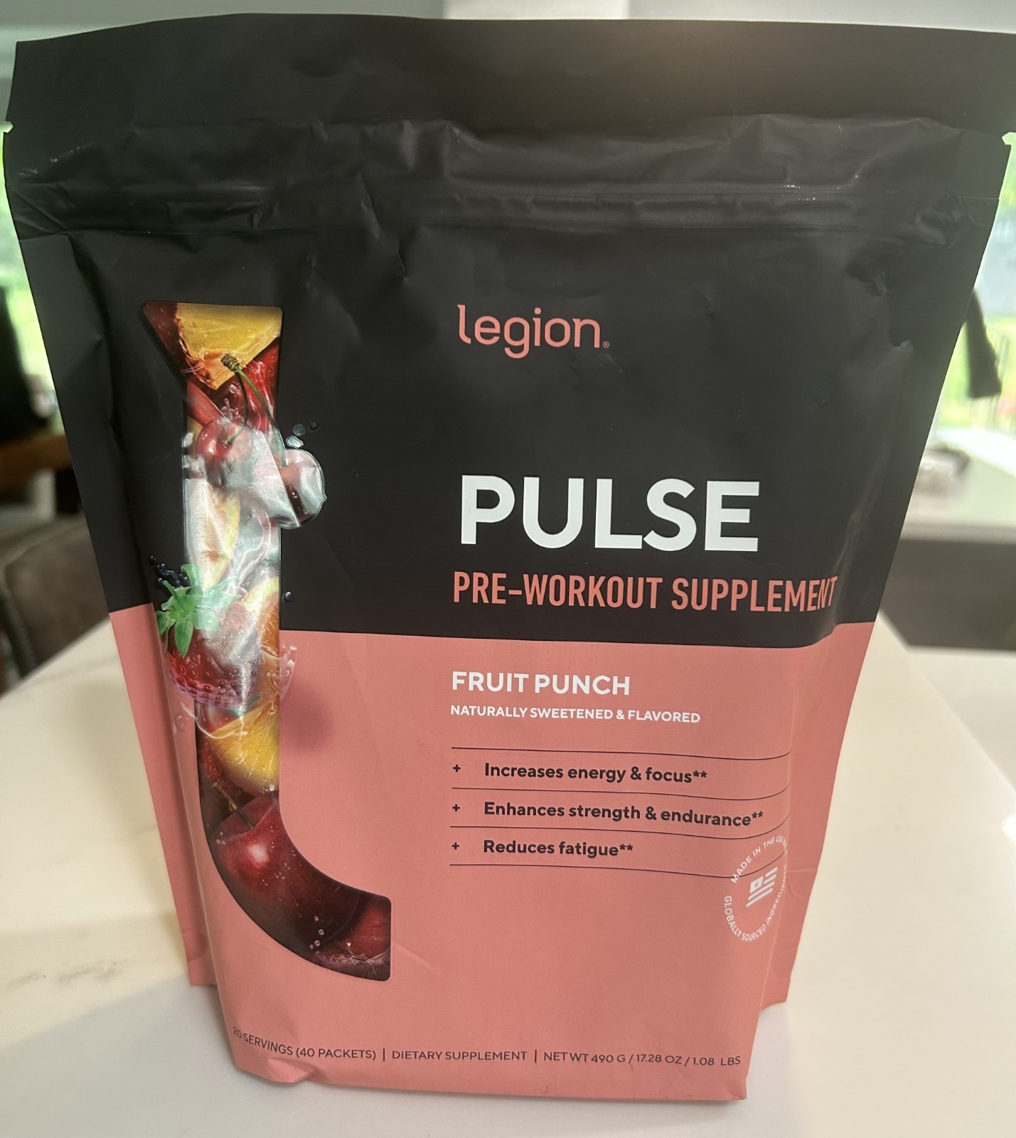 LEGION Pulse Pre Workout Packets FRUIT PUNCH, NO Booster, Beta Alanine, Caffeine
