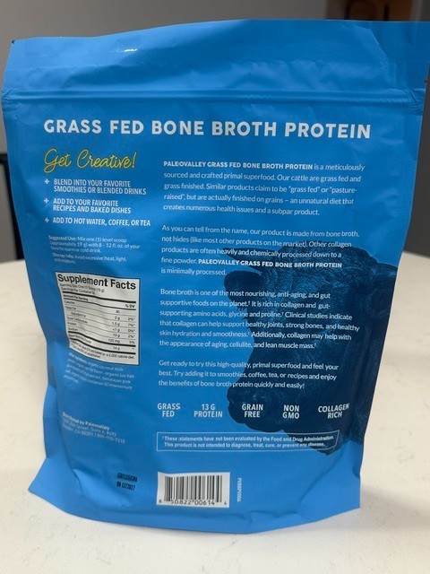 Paleovalley 100% Grass Fed Bone Broth Protein Powder Vanilla 30 Serv BB 12/27