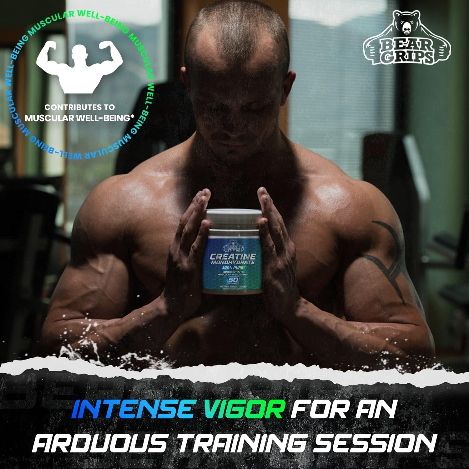 Bear Grips Pure Creatine Monohydrate Powder 50 Servings of Instantized Creatine