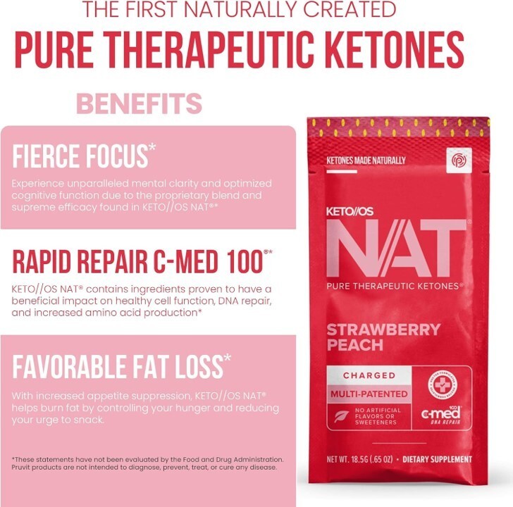 PRUVIT ketone drink Keto Nat STRAWBERRY PEACH Charged FREE SHIPPING