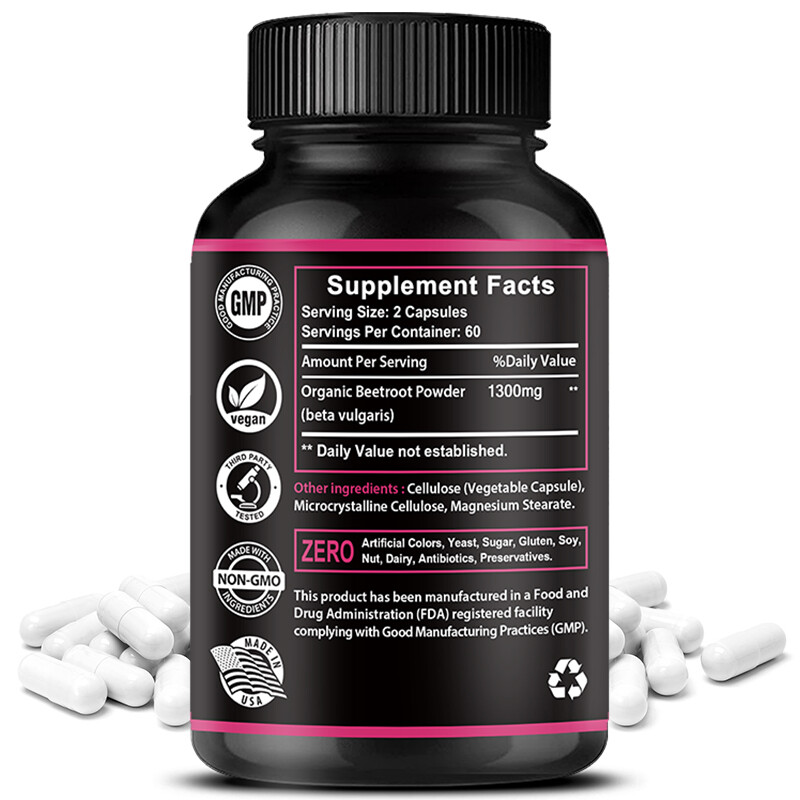 Organic Beet Root Powder Capsule 1300mg per serving Aids in Healthy Circulation