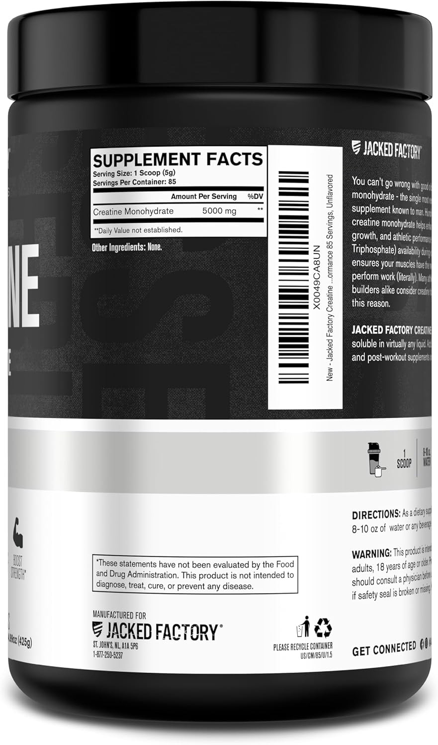 Jacked Factory Creatine Monohydrate Powder 425g – 5g Daily Creatine Supplement f