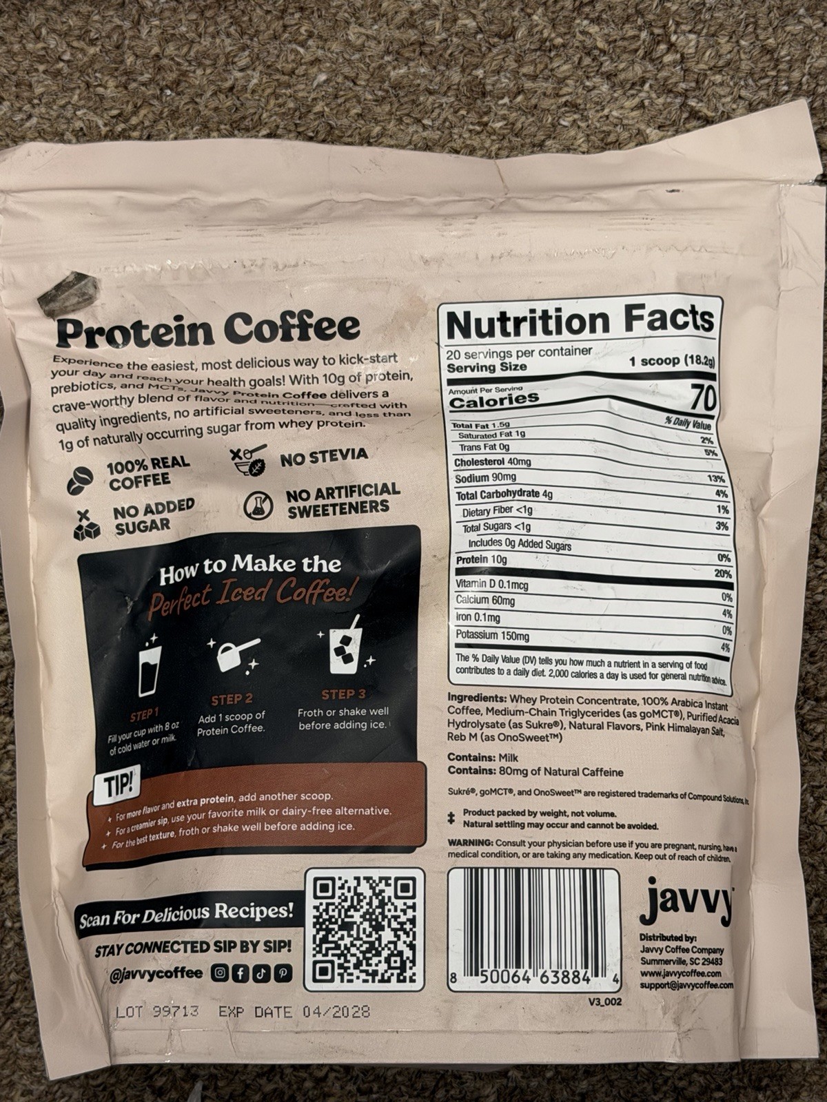 Javvy Protein Coffee Hazelnut 13.8oz
