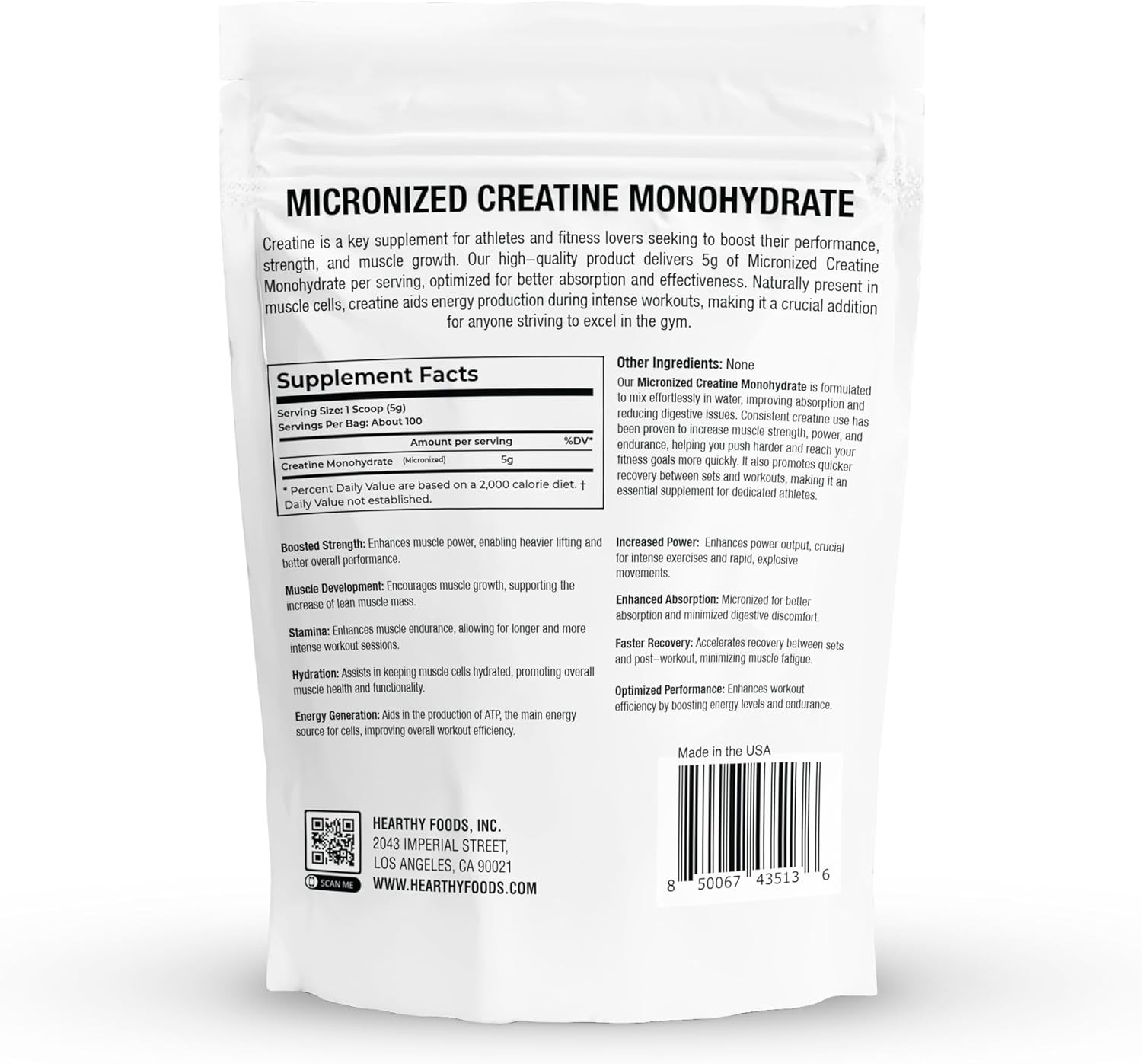 Unflavored Micronized Creatine Monohydrate 500g – Boost Muscle Growth & Recovery