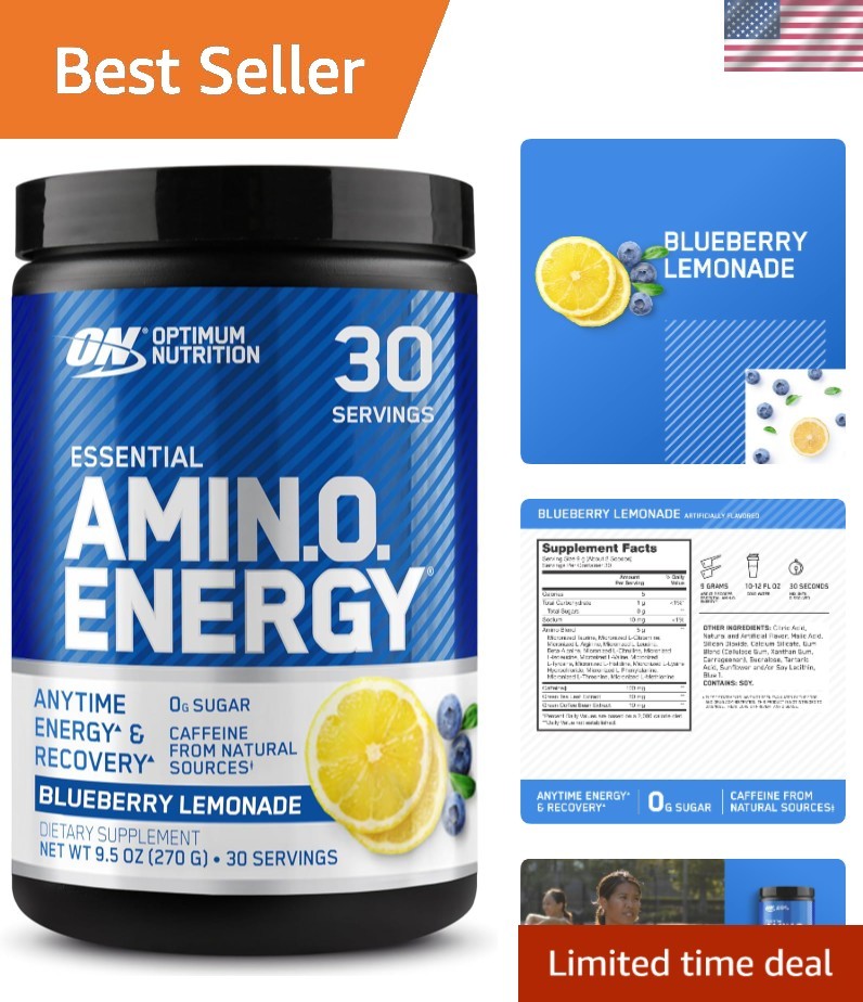 Keto-Friendly Amino Energy Powder with BCAAs – 30 Servings Blueberry Lemonade