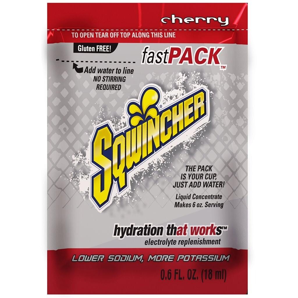 Sqwincher Fast Pack Electrolyte Liquid Sport Hydration Drink CHERRY 50 BOX