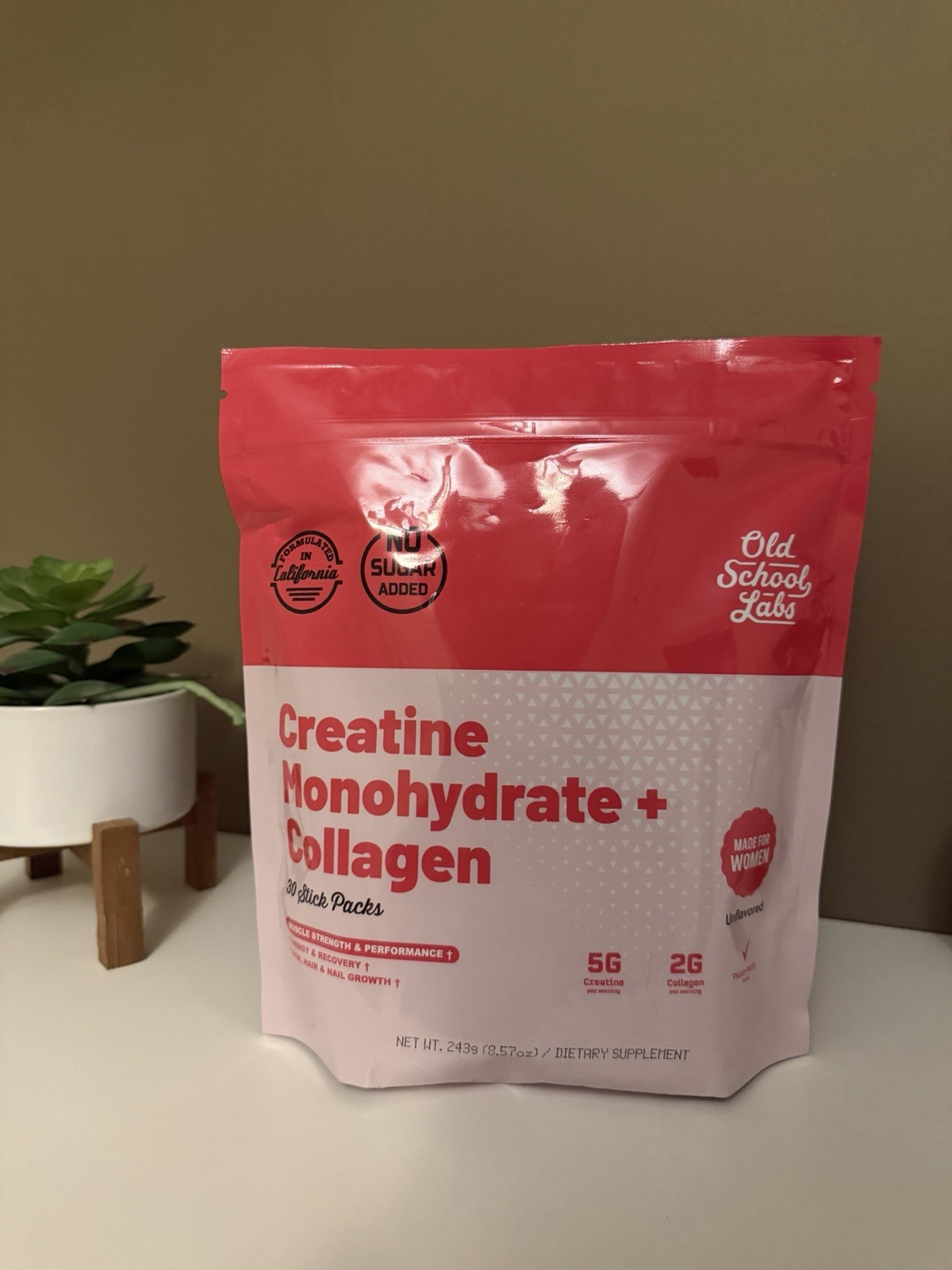 Old School Labs Creatine Monohydrate Collagen BCAA Stick Packs Unflavored Women