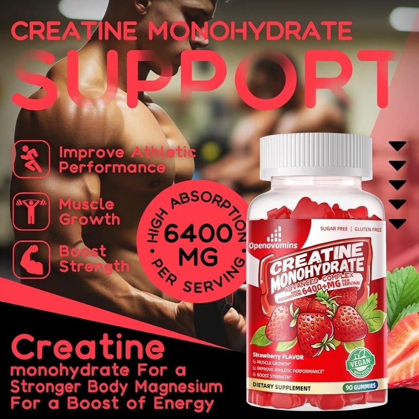 Creatine Monohydrate Gummies Complex, 90 Strawberry Gummies, Exp 11/26