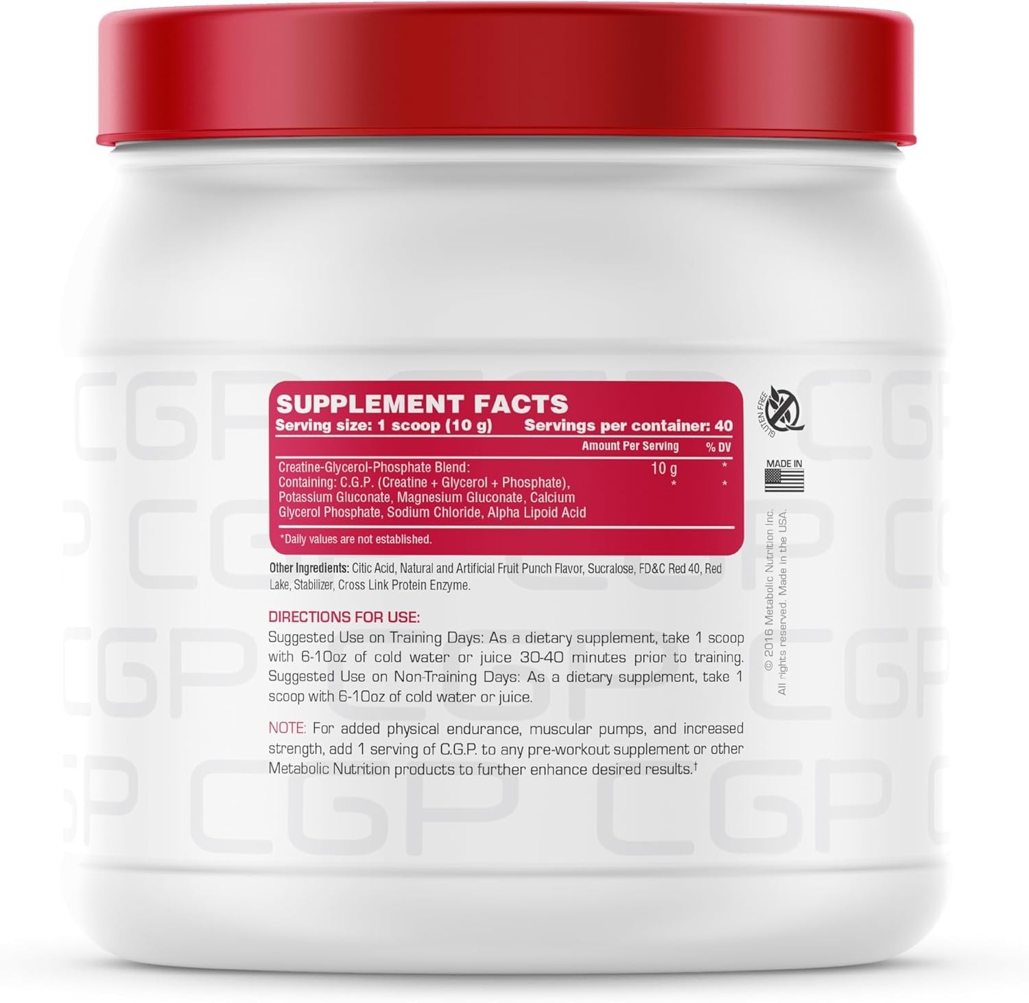 Metabolic Nutrition, CGP, Creatine Glycerol Phosphate Fruit Punch Powder