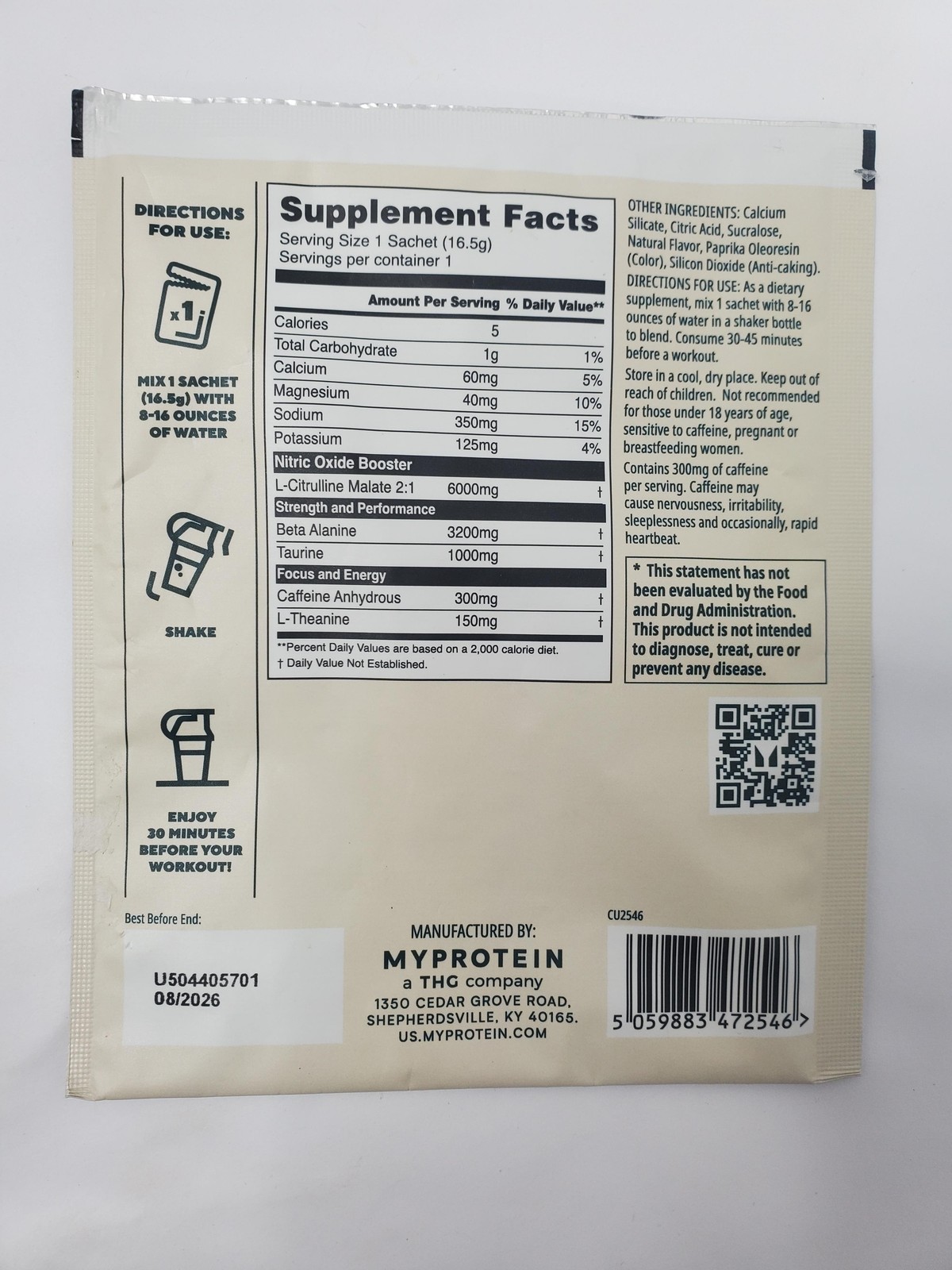 10pk Myprotein Origin Pre-Workout Orange Powder Sachets 0.6oz Exp 08/26