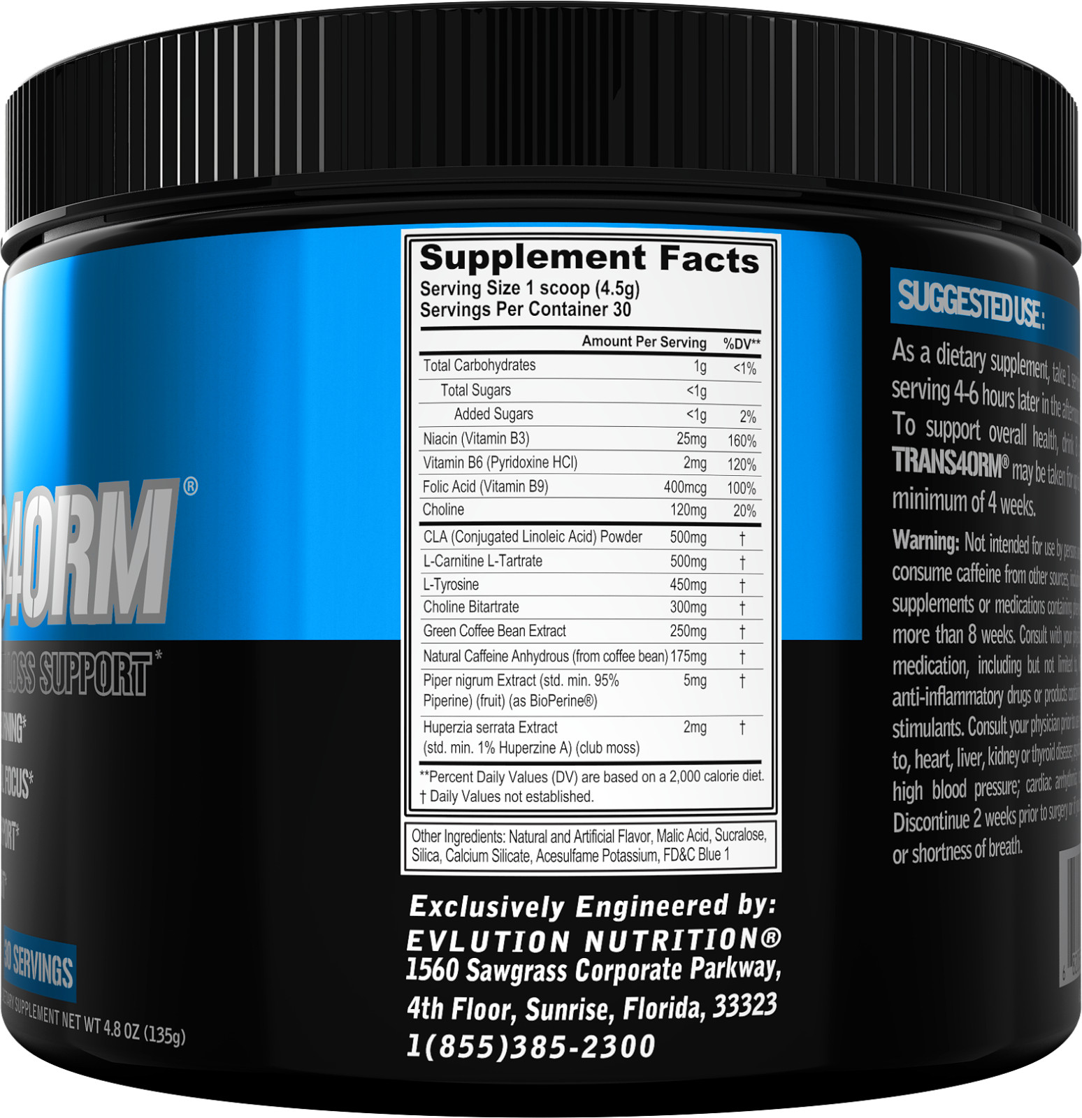 Evlution Nutrition Trans4orm – Fat Burning Support – Blue Raz – 30 Servings