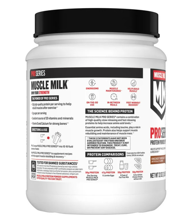 Muscle Milk Pro Series Knockout Chocolate Protein Powder 2LB 50g