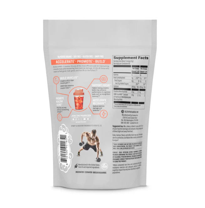 Sunwarrior HMB + Creatine Monohydrate Powder Micronized PreWorkout Leucine, 240g