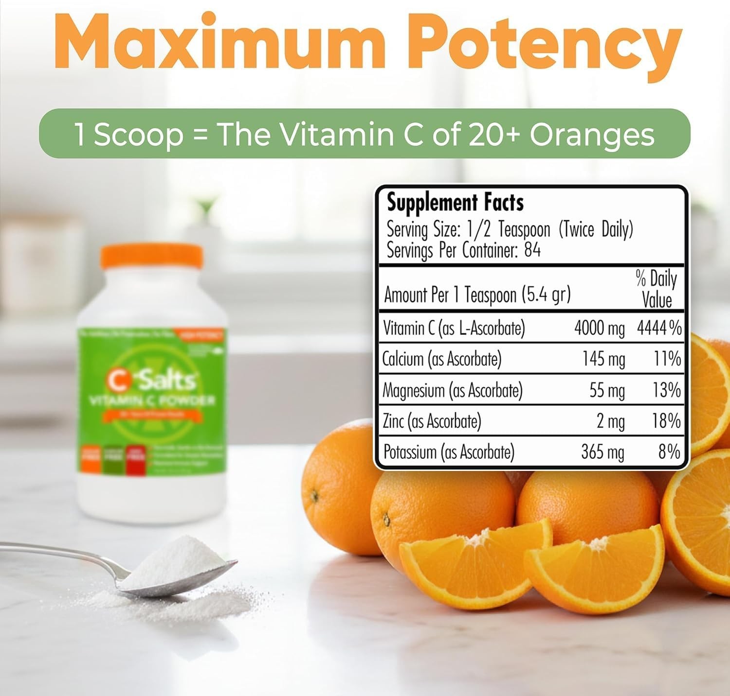 C-Salts Buffered Vitamin C Powder – Pure Organic, Stomach 8 Ounce (Pack of 1)