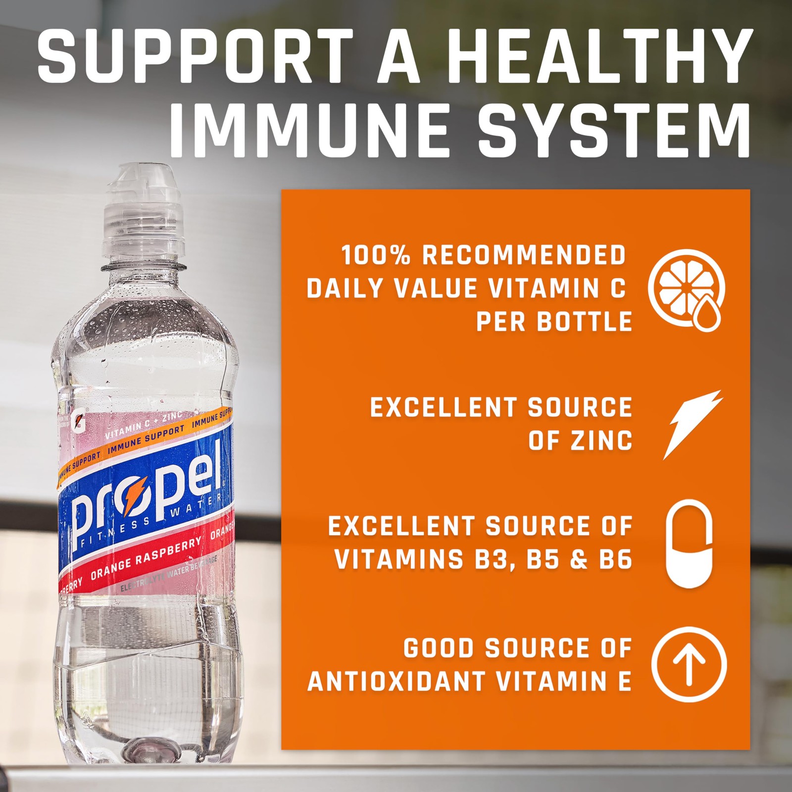 Propel Immune Support Electrolyte Enhanced Water 16.9 Fl Oz (Pack of 12)