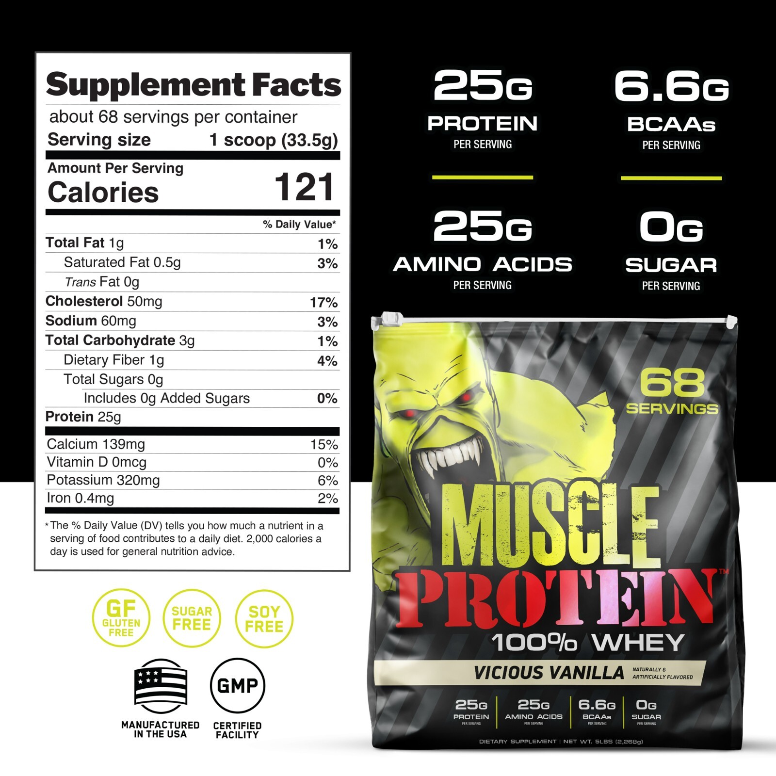Muscle Whey Protein Powder, Muscle Gain High-Quality Supplement, 10LB