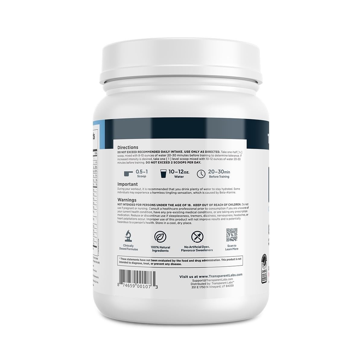 Transparent Labs Bulk Pre Workout Powder – 30 Servings (Pack of 1), No Color