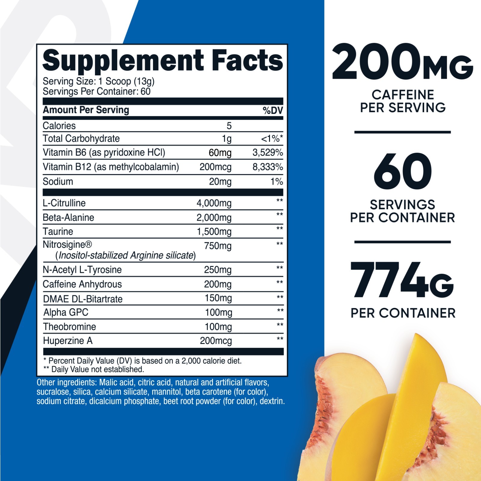 Nutricost Pre-Workout Complex Powder (Peach Mango) 60 Serivings