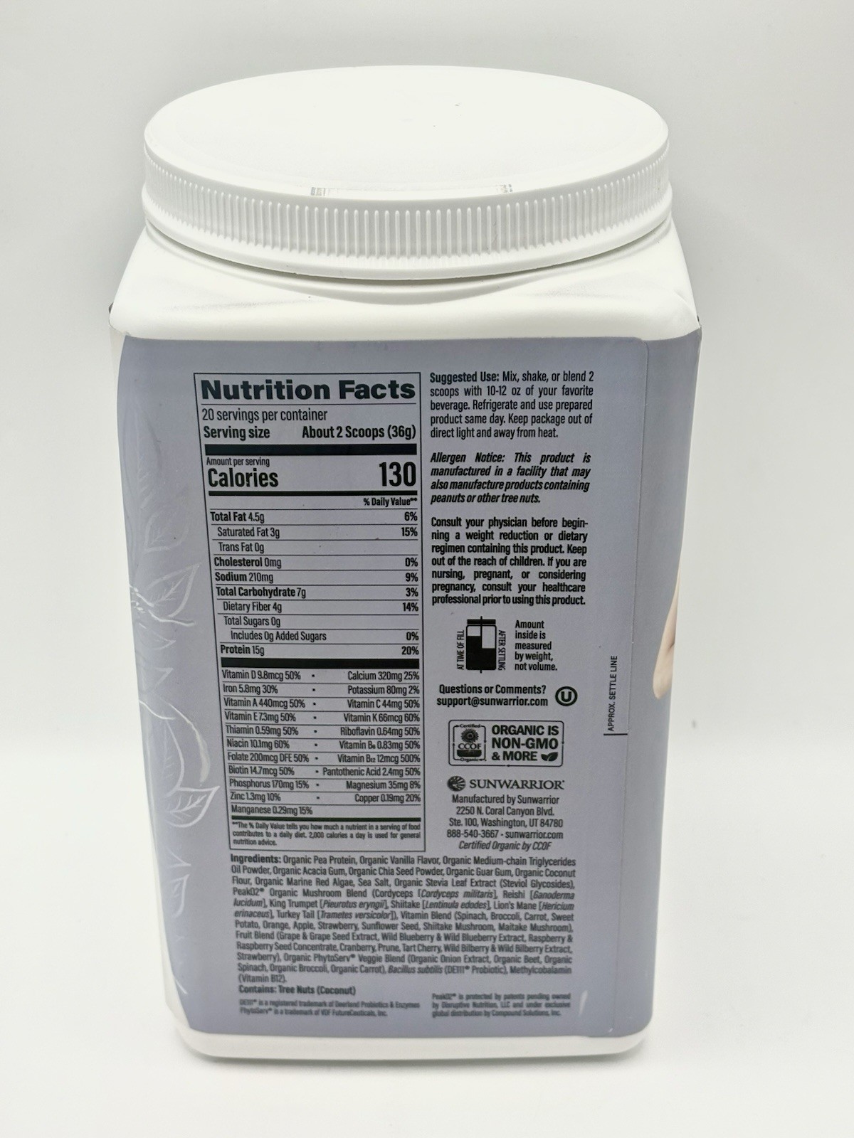 Sunwarrior Vegan Protein Superfood Shake Meal Replacement Organic Protein, 720g