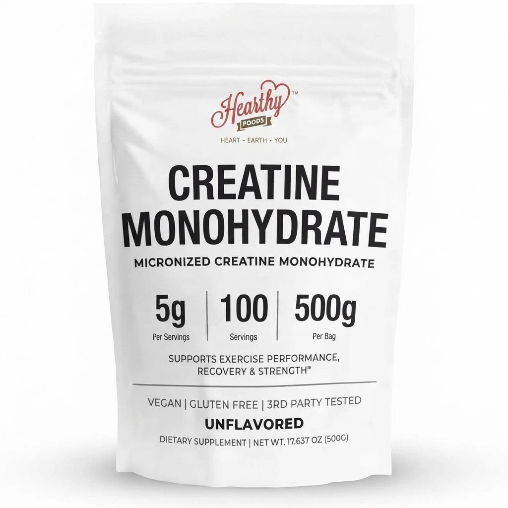 HEARTHY FOODS Creatine Monohydrate Micronized Powder 500G – 100 Servings, 5000mg
