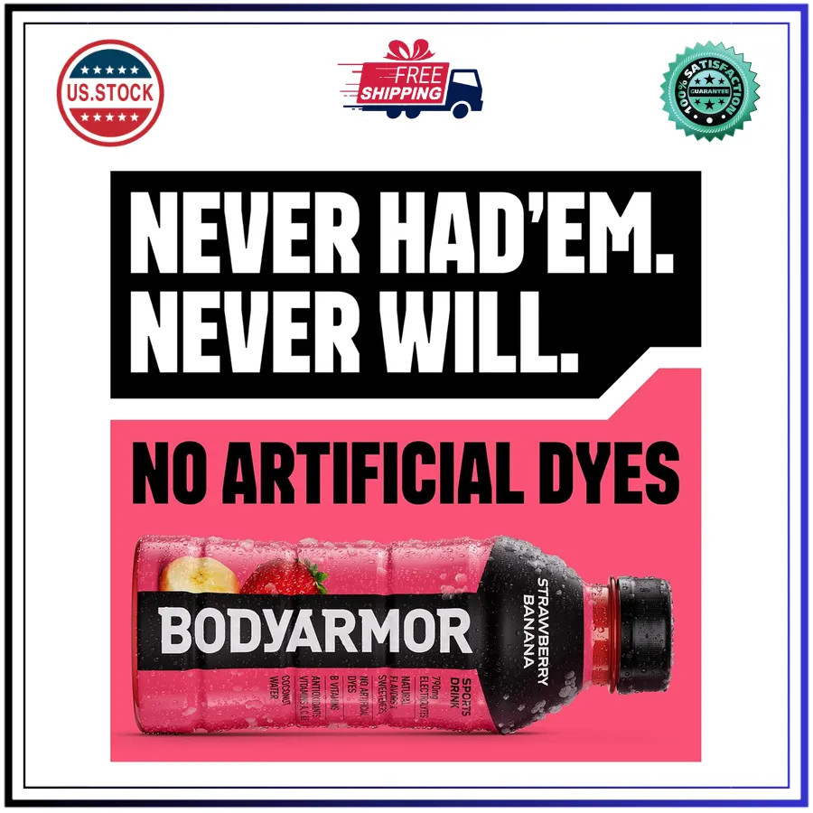 BODYARMOR Sports Drink Strawberry Banana 16 Fl Oz Bottles 12 Pack Hydration