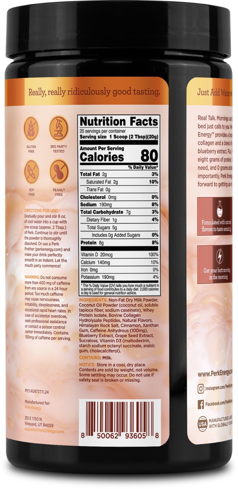 Perk Energy Original Horchata Energy Drink Powder (20 Servings)