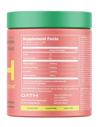 Oath Nutrition Pre-Workout Sport Melonade Stand 25 servings Best by:09/28/2026