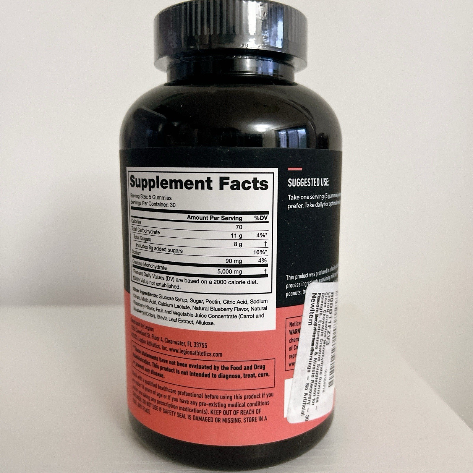 LEGION Creatine Monohydrate Gummies Supplement Blueberry Raspberry EXP 06/2027