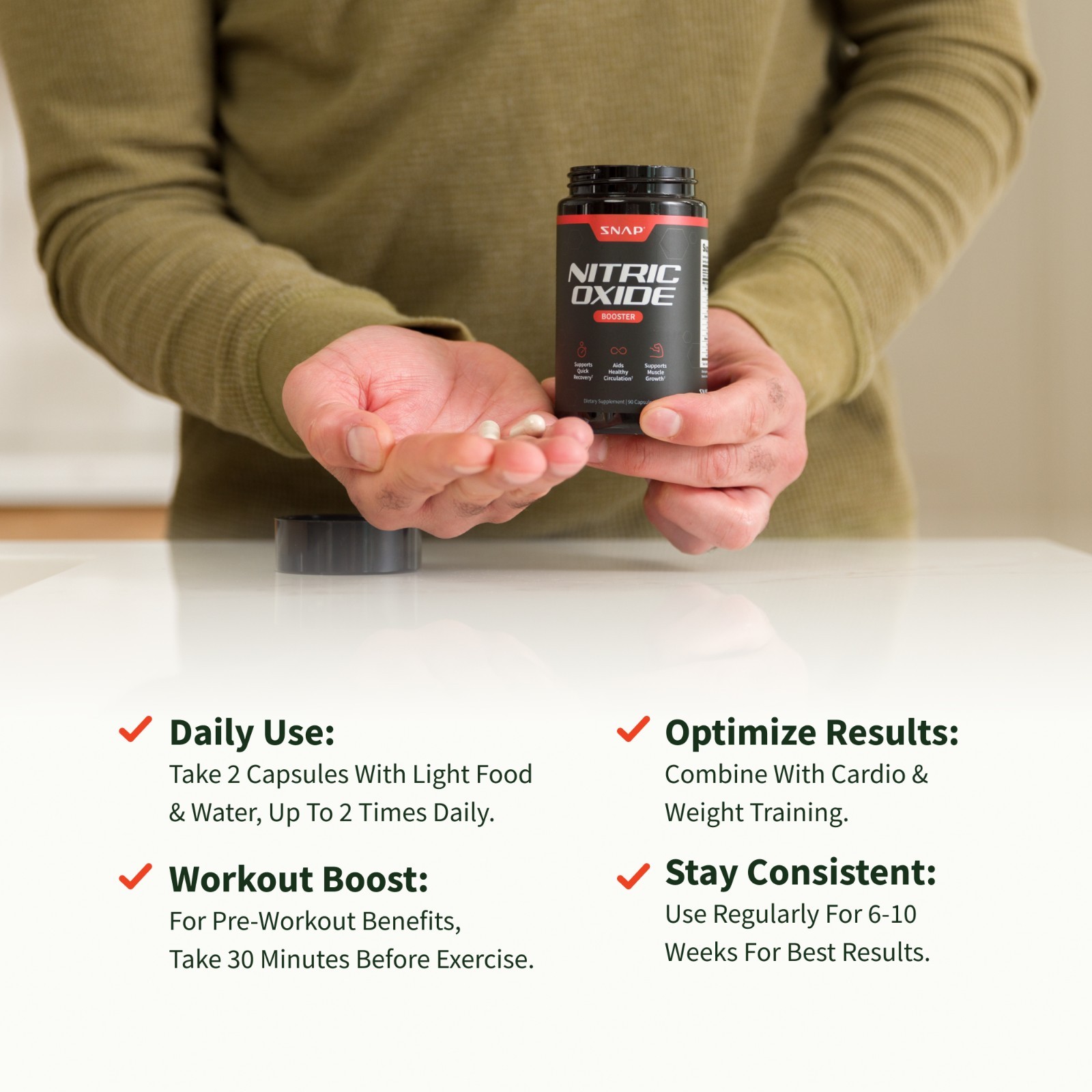 Nitric Oxide Booster Supplement – Pre Workout, Blood Flow, Gain Muscle – 90ct