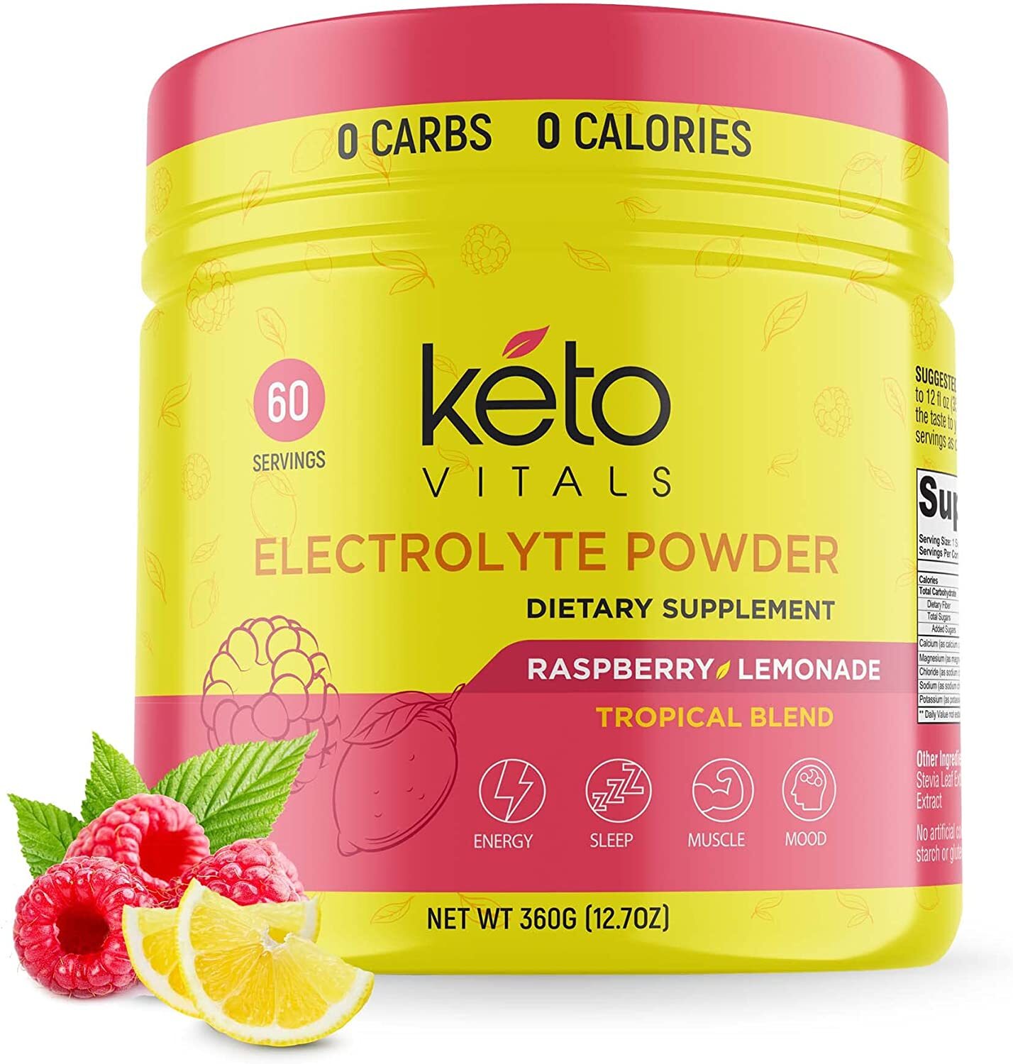 Keto Vitals Electrolyte Powder Raspberry Lemonade Energy Drink