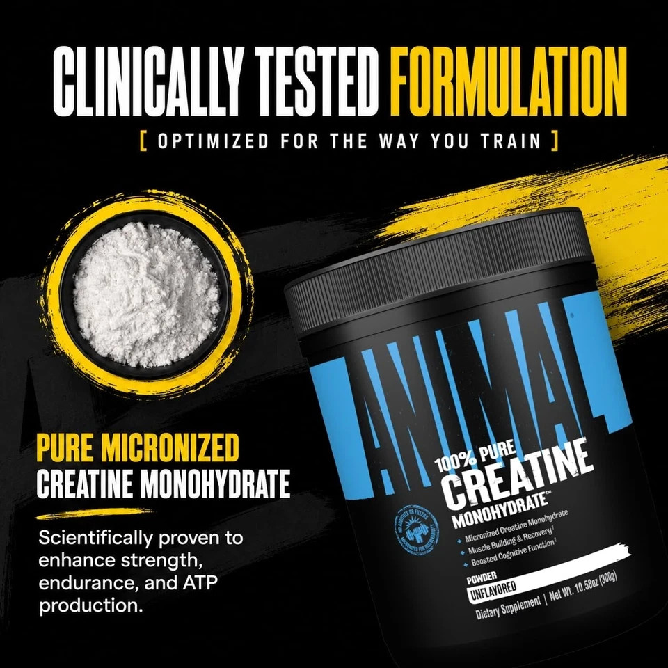 Animal Creatine Monohydrate Powder — 300g (Pack of 1), Unflavored