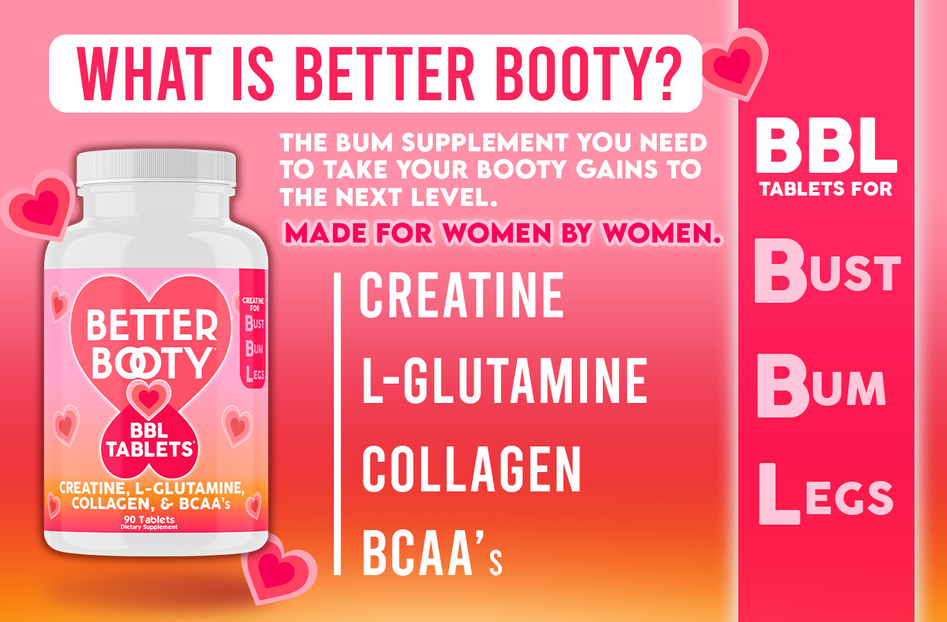 Angry Supplements Better Booty BBL Tablets Creatine for Women Glute Builder 90ct