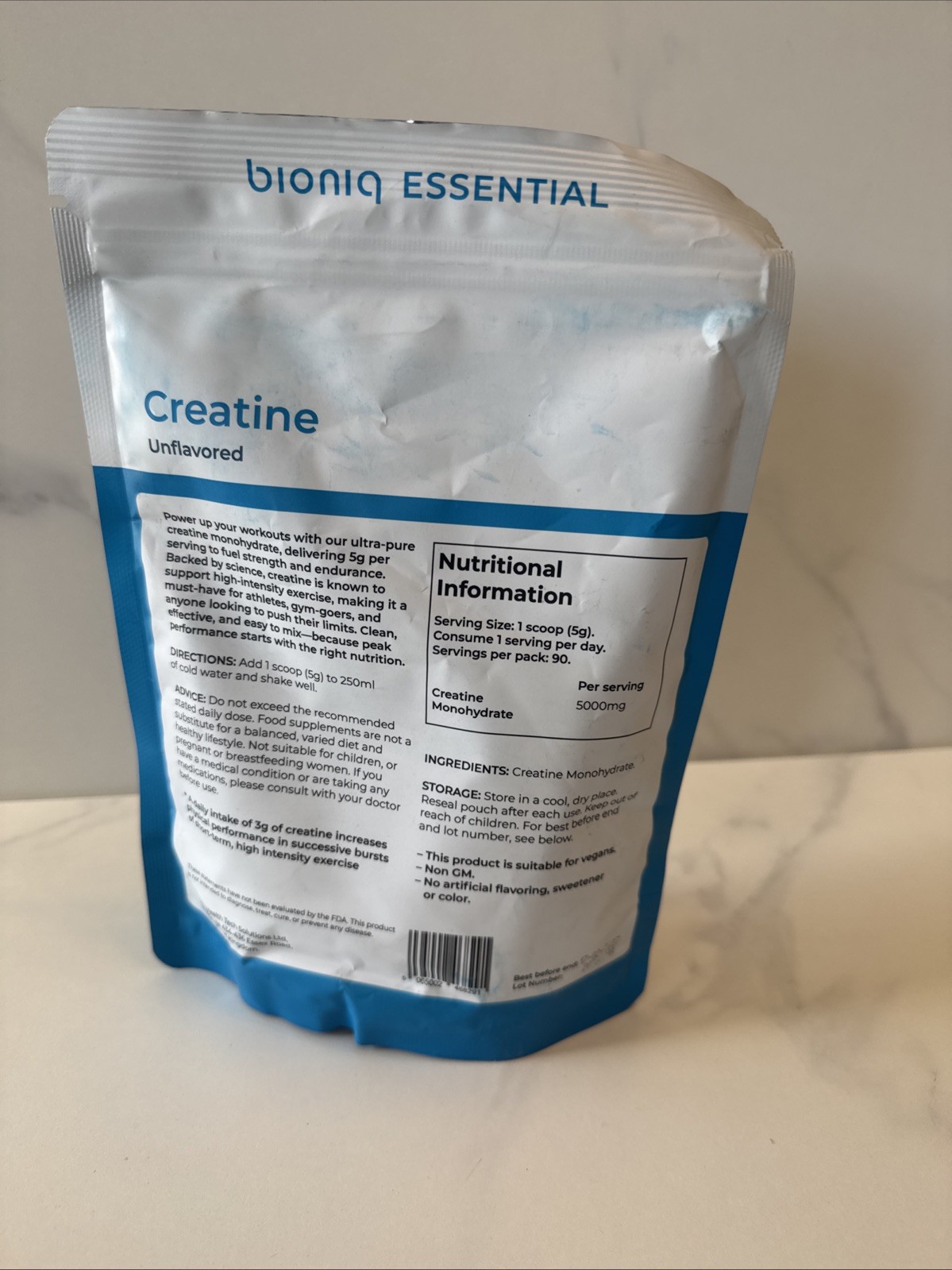 Bioniq Essential CREATINE Unflavored Food Supplement Powder 450g. Exp 02/2027.