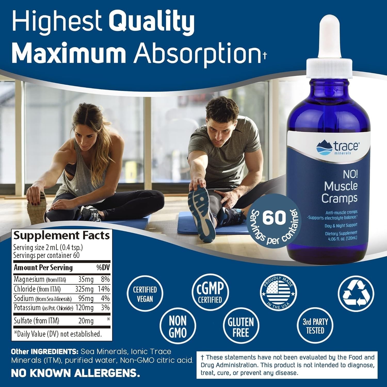 Trace Minerals NO! Muscle Cramps – Supplement for 4.06 Fl Oz (Pack of 1)