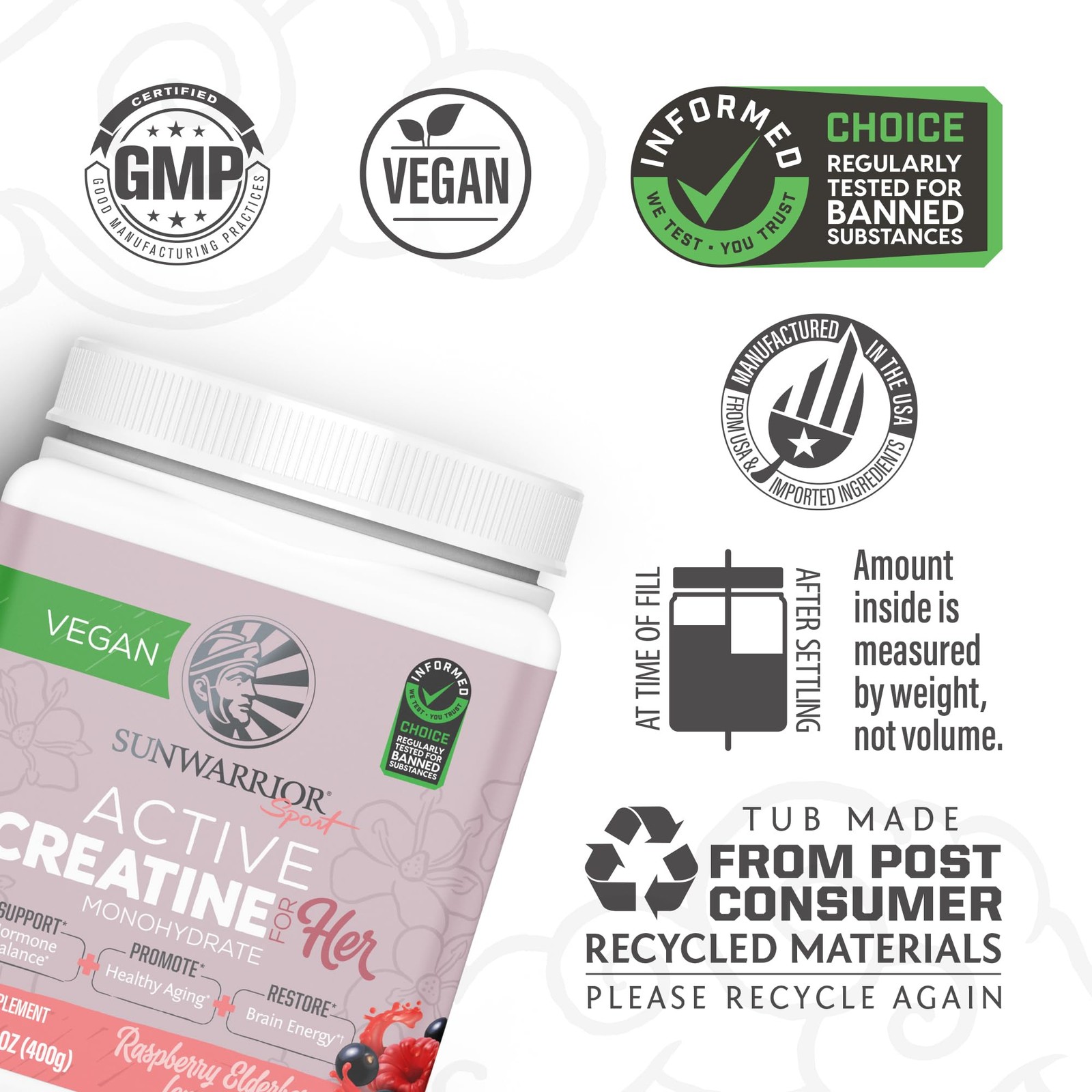 Raspberry Elderflower Active Creatine Monohydrate for Her, 14.1 OZ