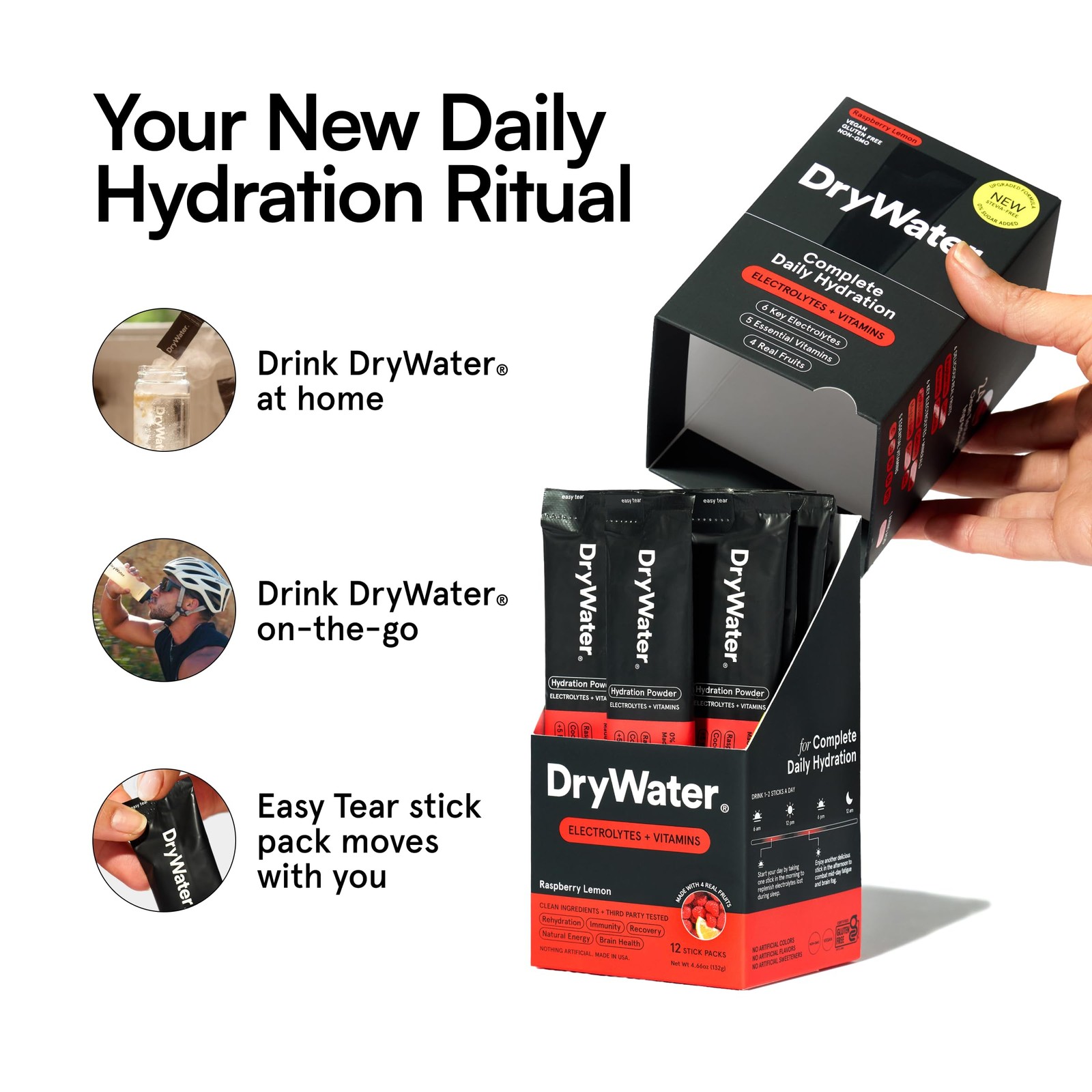 Drywater Electrolyte Powder Packets Raspberry Lemon – Stevia-Free Hydration