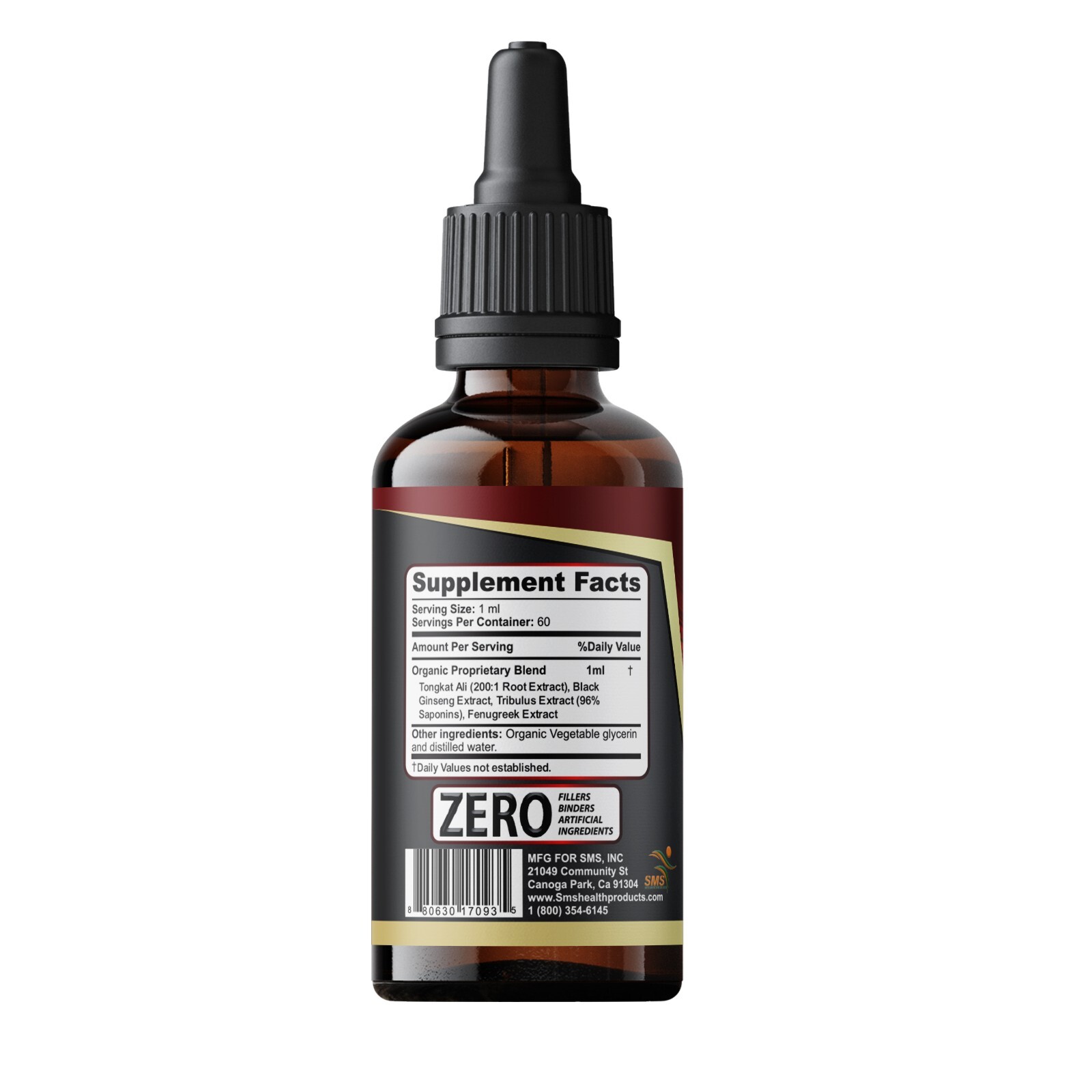 Mens Energy Herbal Drops Organic Dietary Supplement Tincture 2 Fl Oz By SMS