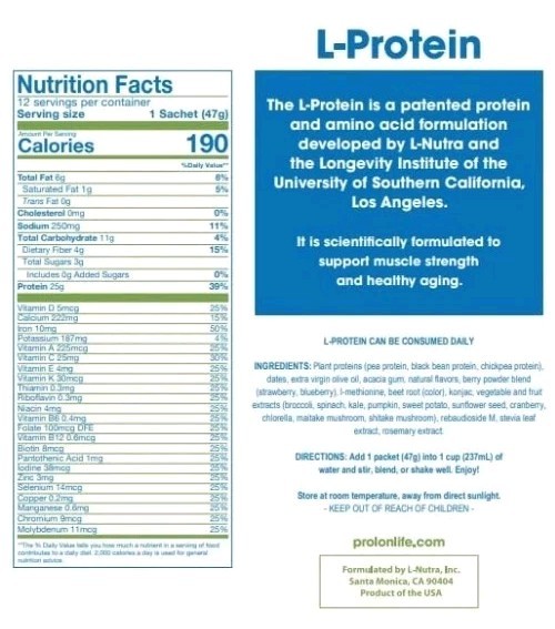 Prolon Berry Longevity Protein Powder Plant Based 25G Amino Acids Healthy Aging