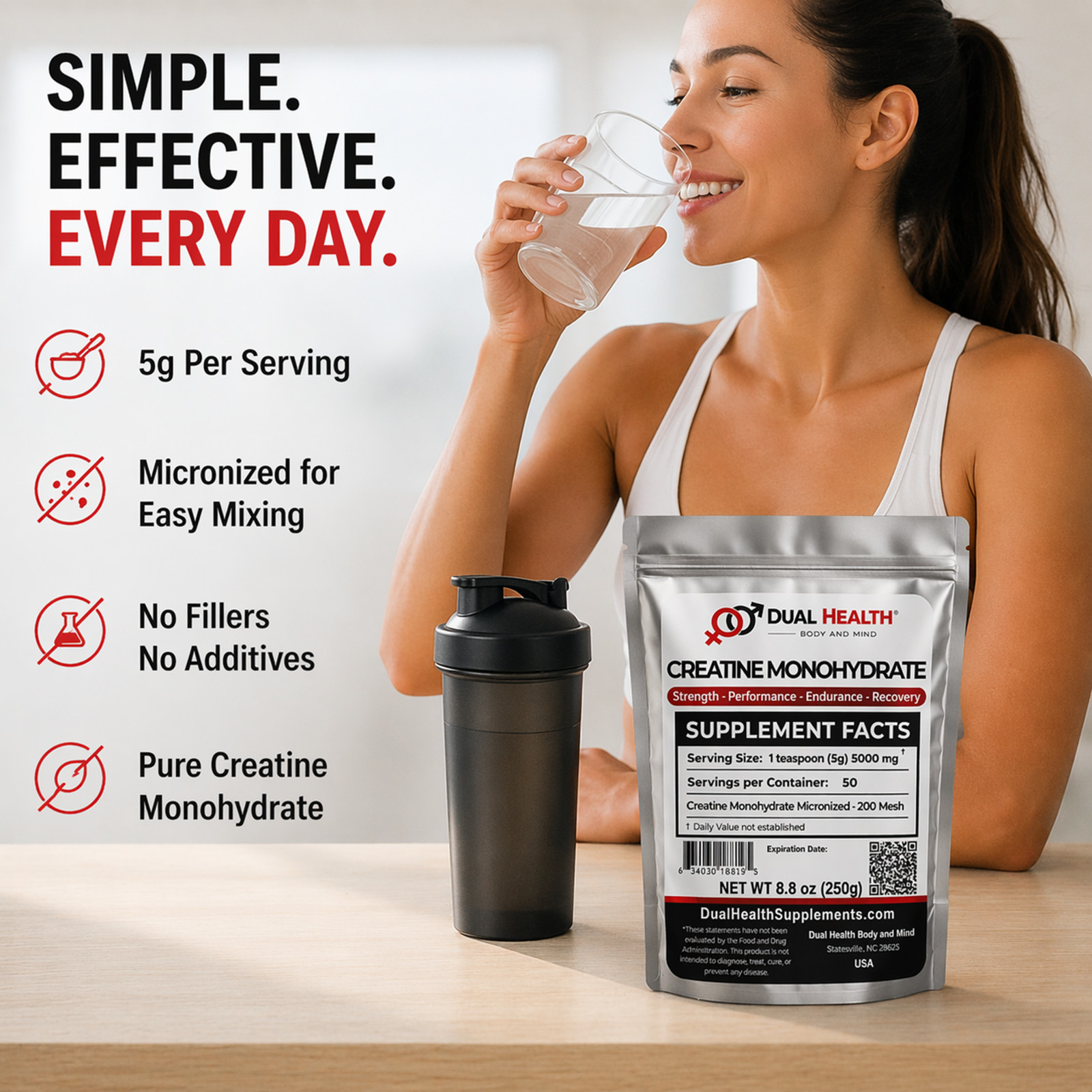 Creatine Monohydrate 200 Mesh (5g) Pure Dual Health Bulk Supplements Strength