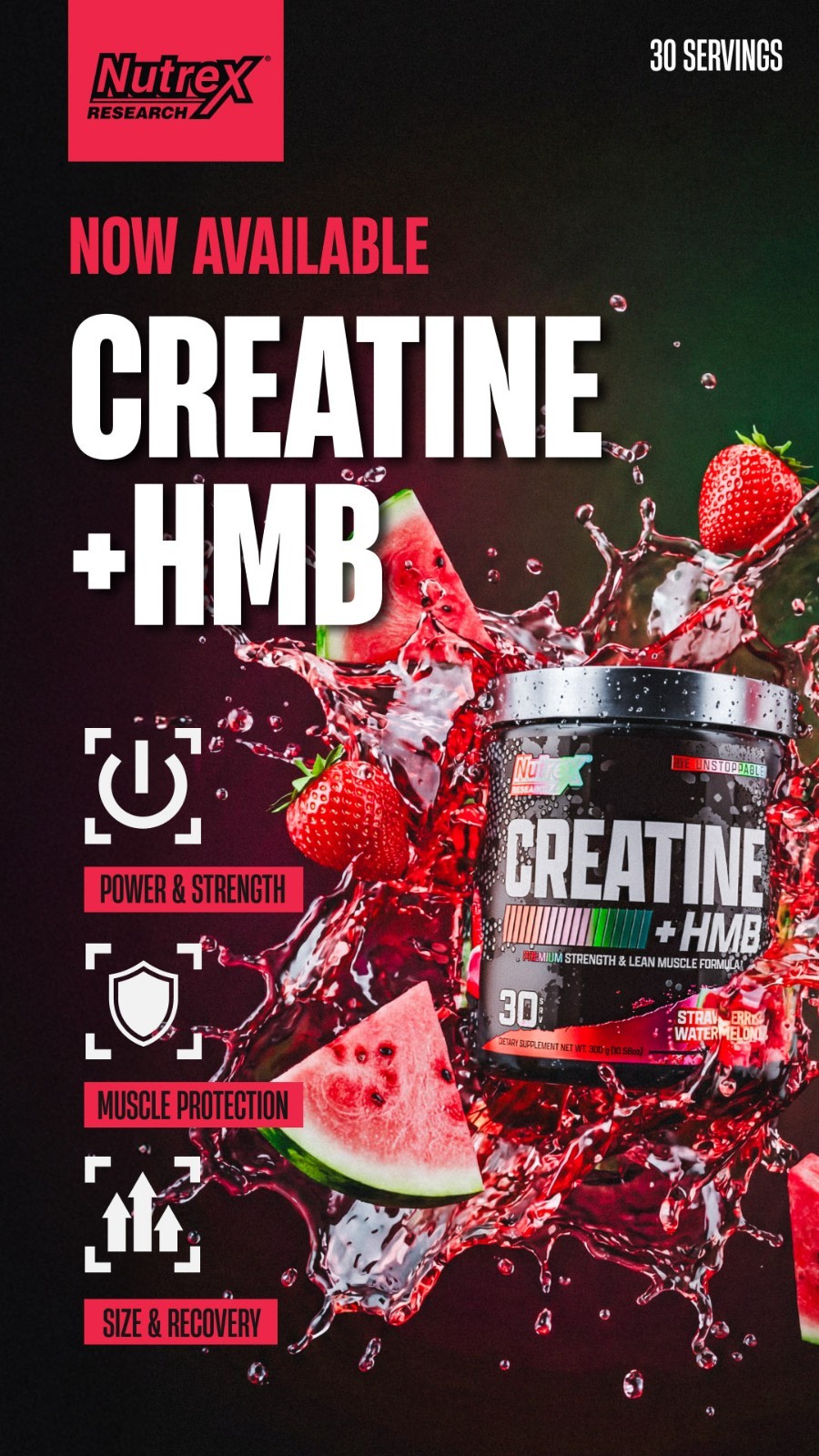 Nutrex CREATINE + HMB Powder Strength & Lean Muscle Recovery Formula 30 Servings