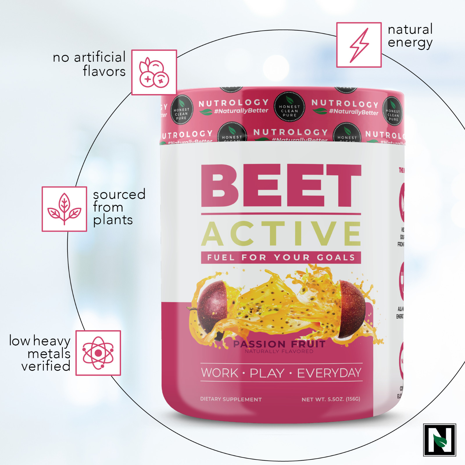 Beet Active–All-Natural Vegan Pre-Workout–Beet Root Powder- Passion Fruit