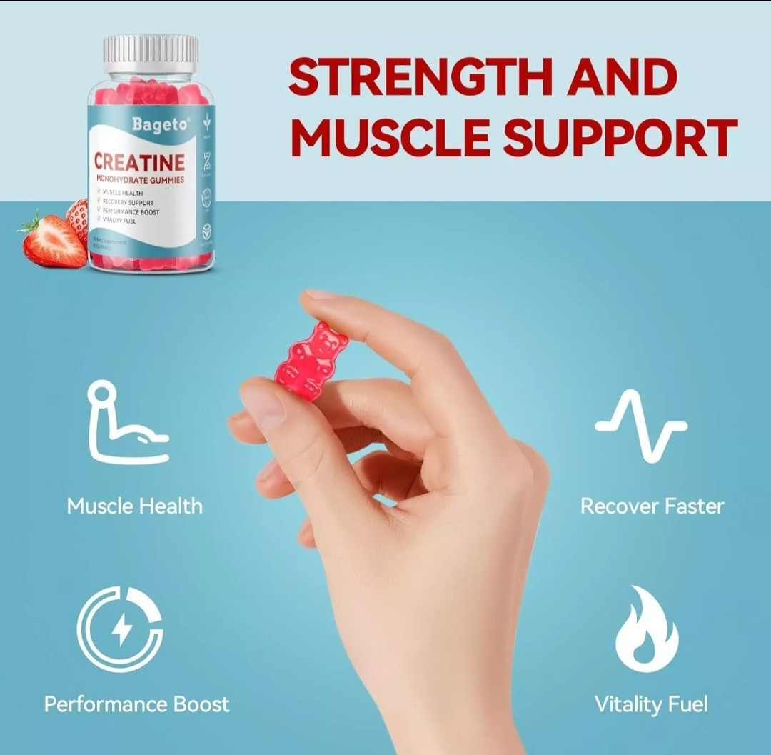 Bageto – Creatine Monohydrate – 60 Gummies – Strawberry Flavor – EXP 11/26