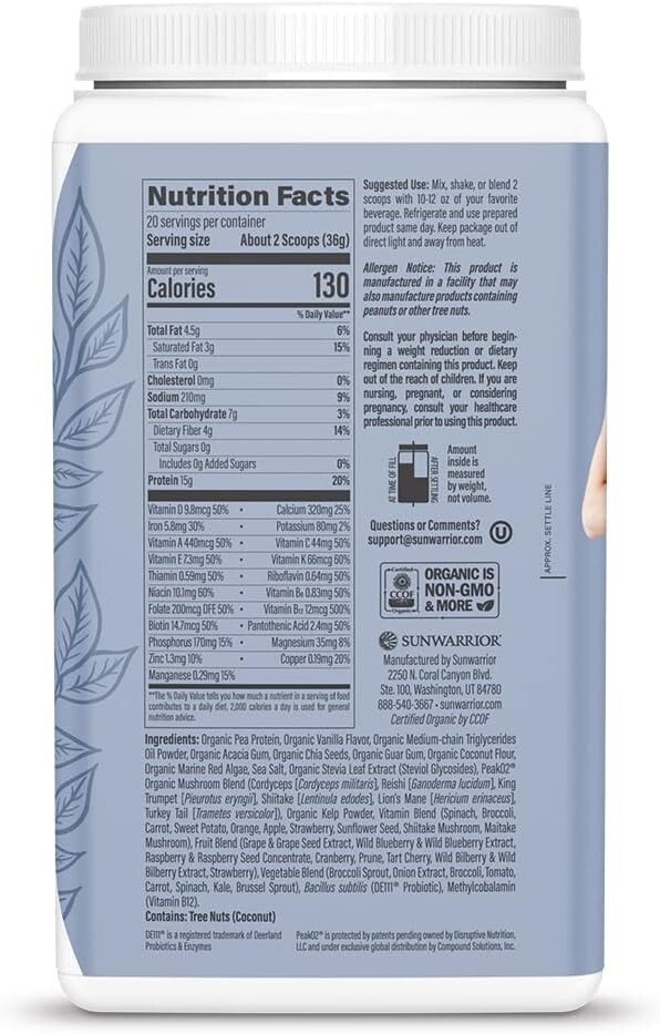Sunwarrior Vegan Protein Superfood Shake Meal Replacement Organic Protein, 720g