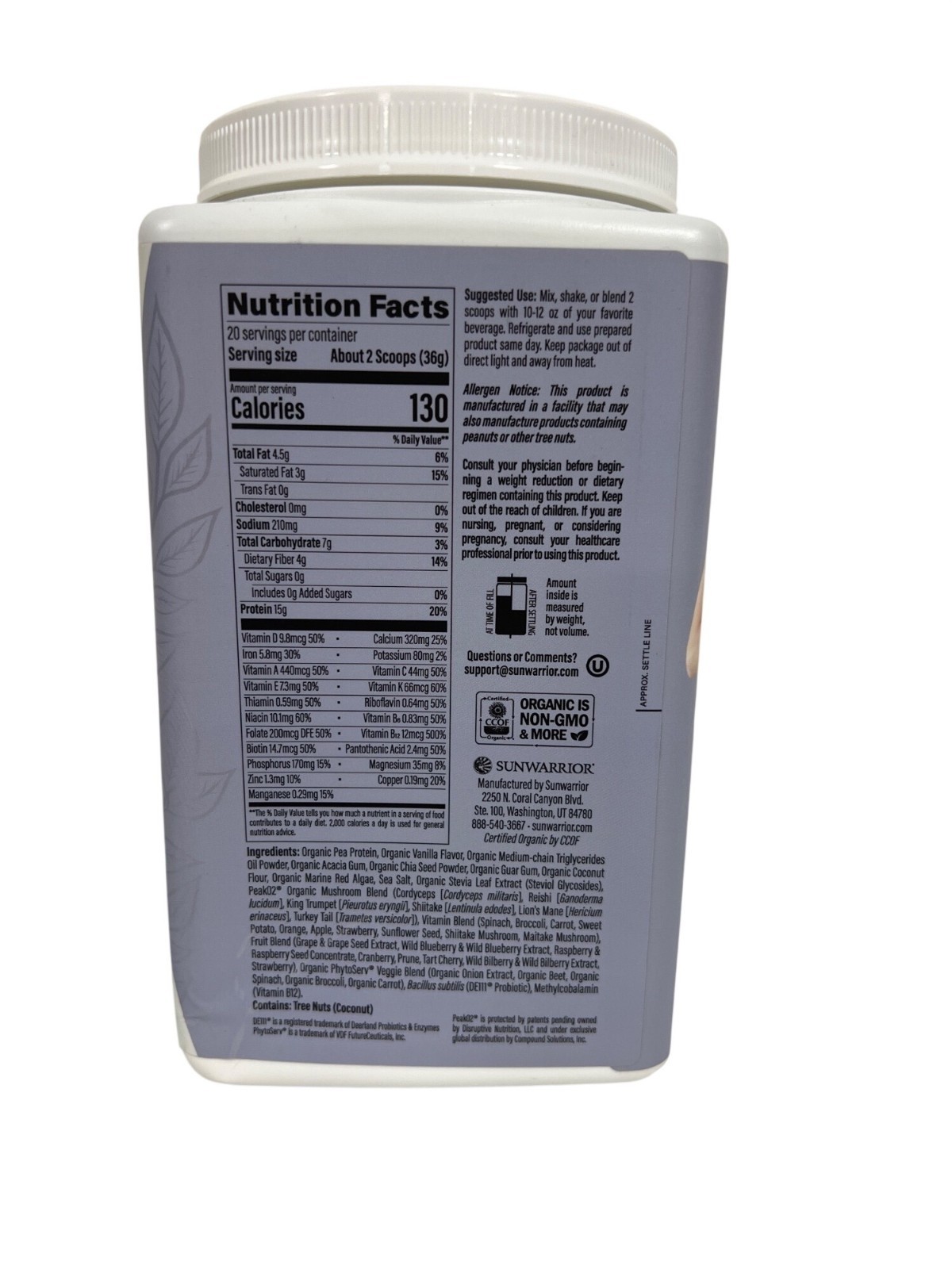 Sunwarrior, Lean Superfood Shake, Vanilla, 1.59 Lb 08/2026