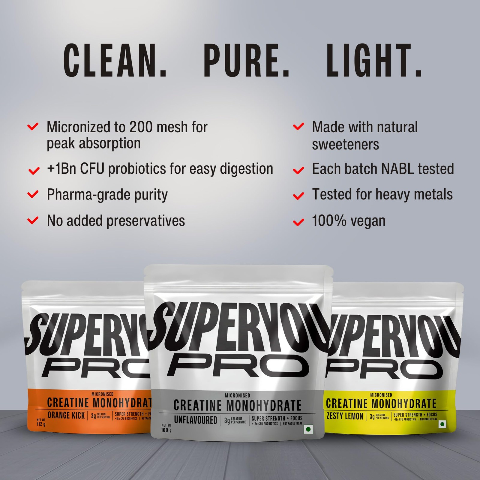 SuperYou Pro Micronized Creatine Powder Zesty Lemon 112g 33 Servings