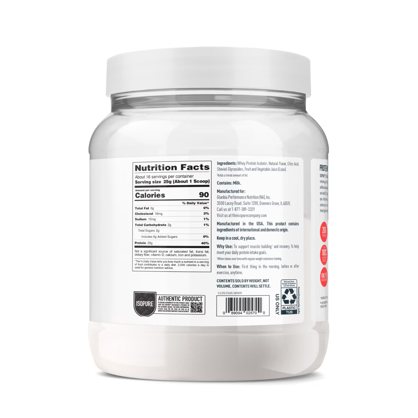 Isopure Clear Low Carb 100% Whey Protein Isolate Powder, Watermelon Lime, 14 Oz
