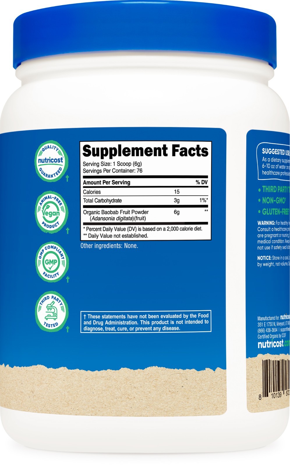 Nutricost Organic Baobab Fruit Powder (1 LB, Unflavored) – Vegan, GMO-Free
